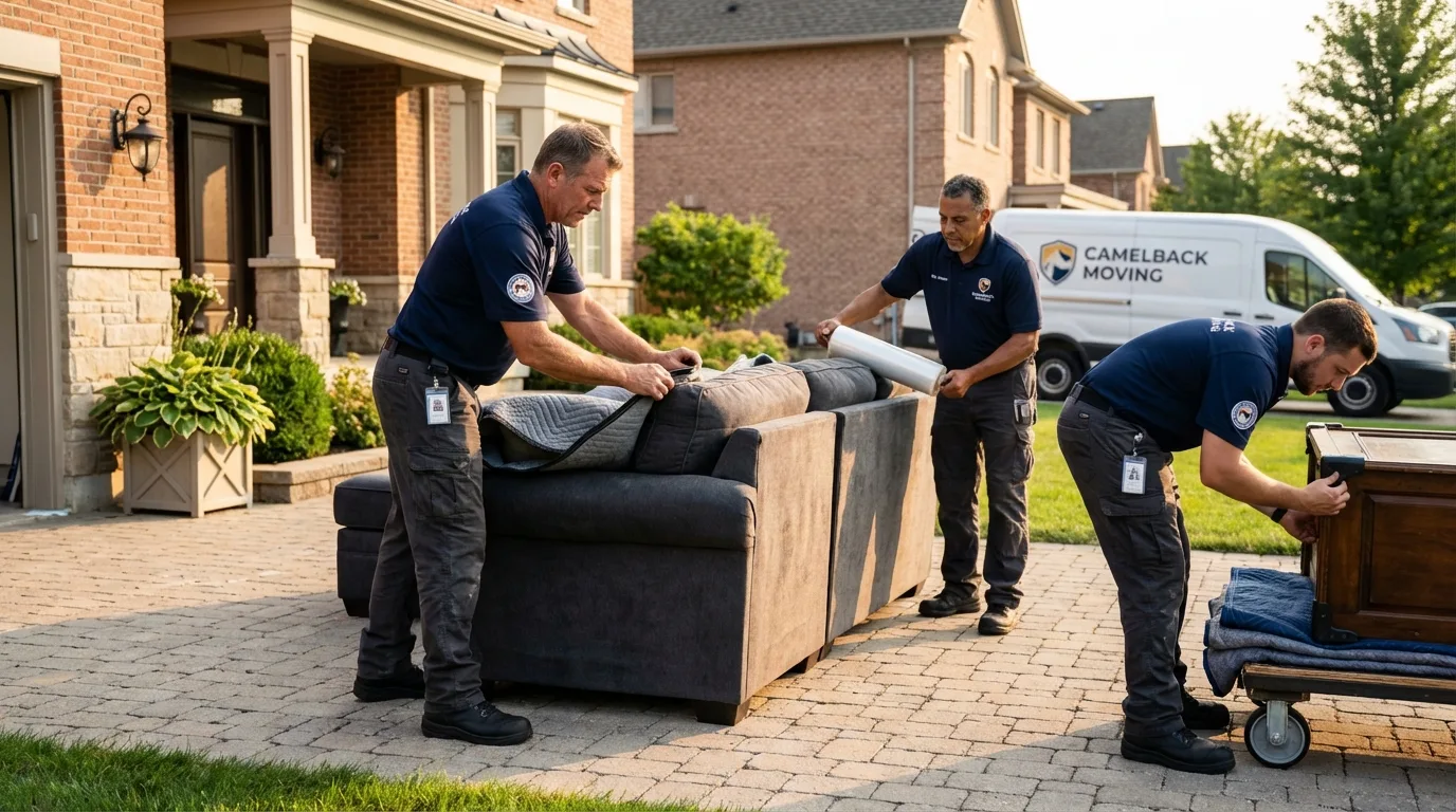 Large estate moving crew wrapping furniture in Dallas, TX